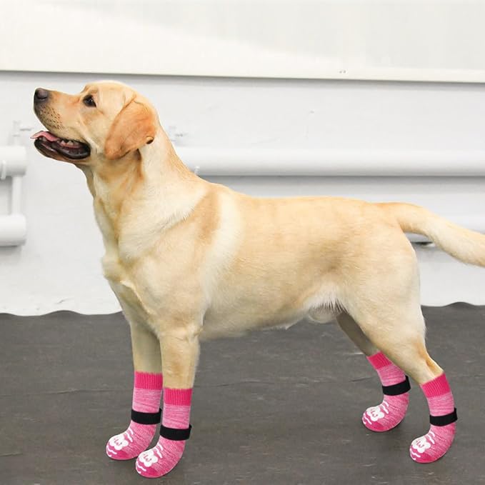 BEAUTYZOO Anti Slip Dog Socks for Small Medium Large Dogs,Paw Protector with Grips for Hardwood Floor Hot/Cold Pavement,Traction Control 3 Pairs AntiTwist Dog Shoes to Prevent Licking for Senior Dog-PawvioPets