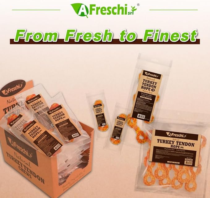Afreschi Natural Turkey Tendon Rope (M) 20 Units/Box, Dog Treats for Signature Series, All Natural Human Grade Puppy Chew, USA-Sourced Turkey Tendon, Hypoallergenic, Rawhide Alternative-PawvioPets