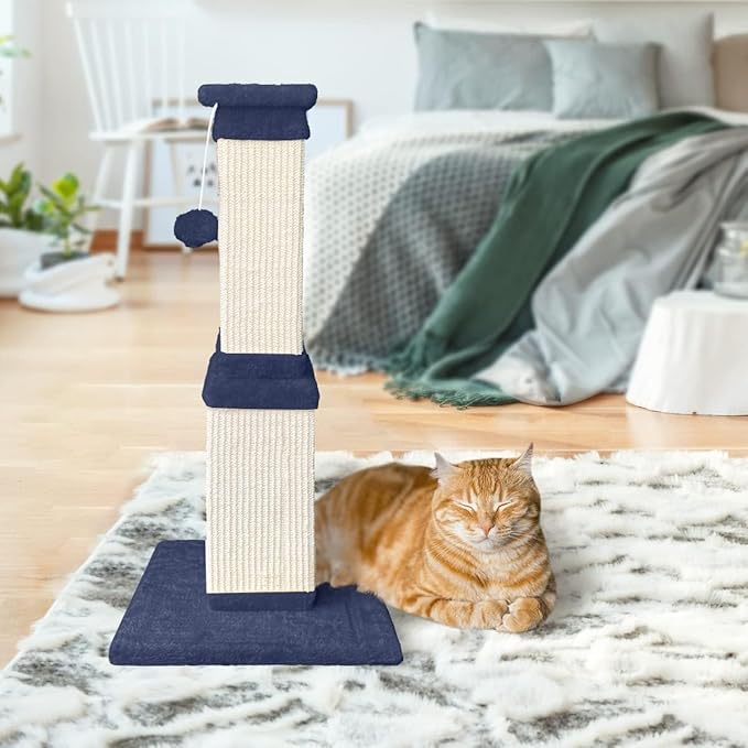AGYM Cat Scratching Post, 32 Inch Cat Scratch Post for Cats and Kittens, Protect Your Furniture and Exercise Cats, Nature Sisal Modern Cat Scratcher for Indoor Cats, Blue-PawvioPets