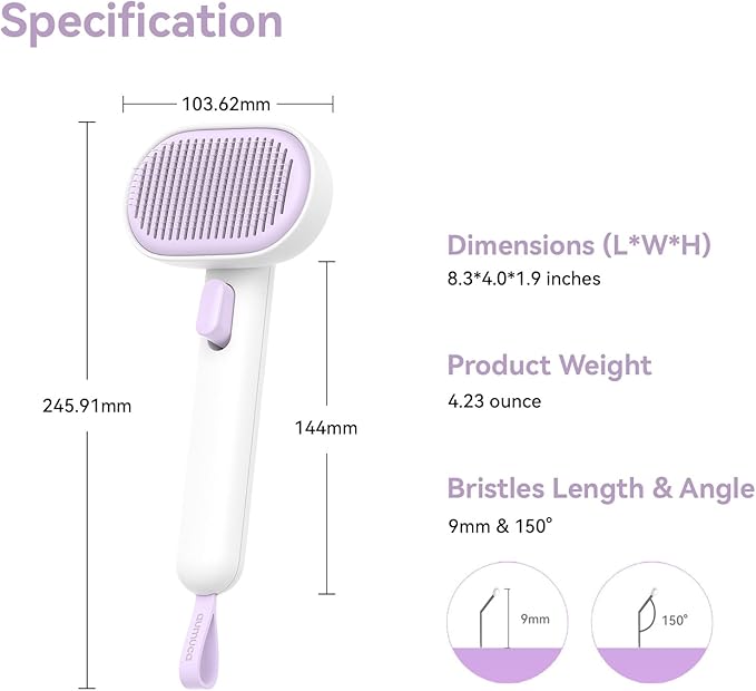 aumuca Cat and Dog Grooming Brush for Shedding, Removes Loose Fur from Long or Short Haired Pets - Ideal for Cats, Kittens, Rabbits, and More - Purple-PawvioPets