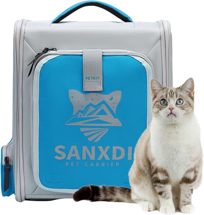 Expandable Pet Backpack, Cat Backpack with Breathable Mesh, Collapsible Soft Cat Travel Bag for Outdoor Hiking, Large Space Dog Backpack(Blue)-PawvioPets