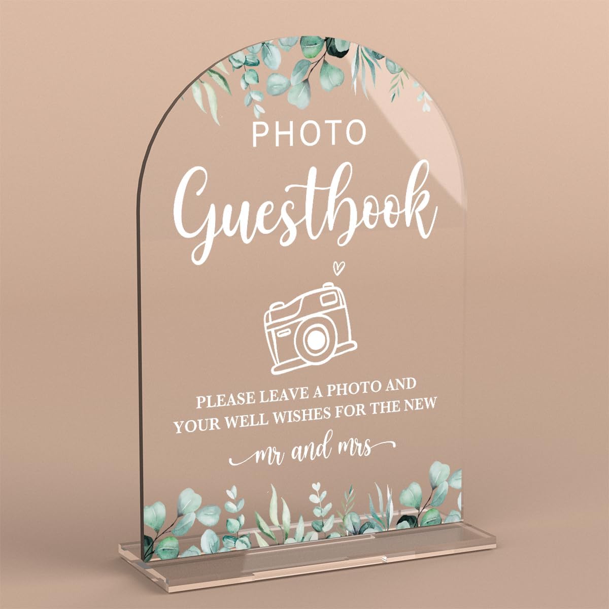 Acrylic Wedding Sign Photo Guestbook Signs for Ceremony Modern Calligraphy Arch Acrylic Table Top Signs for Wedding Reception and Event Party Table Decor (Eucalyptus Leaves)