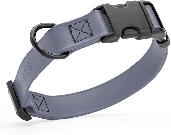 Dogline Biothane Waterproof Dog Collar with Quick Release Buckle Strong Coated Nylon Webbing with Odor- Proof for Easy Care Easy to Clean Fits Small Medium Large Dogs, Grey 1" W 15-25" L-PawvioPets
