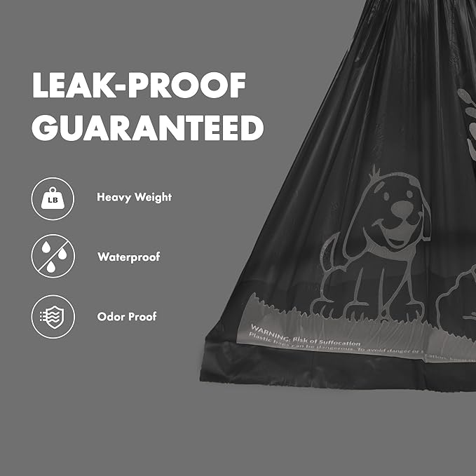 GORILLA SUPPLY Dog Poop Waste Bags with Dispenser and Leash Tie, 9" x 13", Black, 1000 Count-PawvioPets