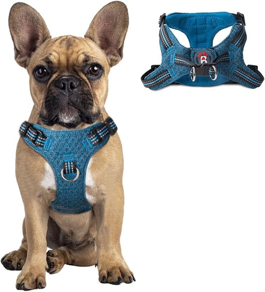 Dog Harness Step in Dog Vest Harness, Reflective Adjustable Puppy No Pull Harness Breathable Soft for Small and Medium Dogs Cats, Blue/Black, S-PawvioPets