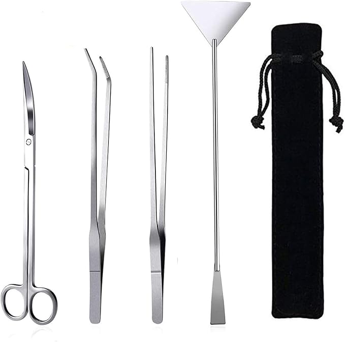 Aquarium Aquascaping Tool, Long Tweezers Scissors Spatula, 4 in 1 Stainless Steel Aquatic Plants Set for Fish Starter Kits, Aquariums Tank and Terrarium-PawvioPets