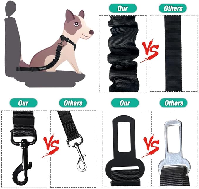 COOYOO Dog Seat Belt, Durability Retractable Dog Car Harness Adjustable Dog Seat Belt for Vehicle Nylon Pet Safety Seat Belts Heavy Duty & Elastic-PawvioPets
