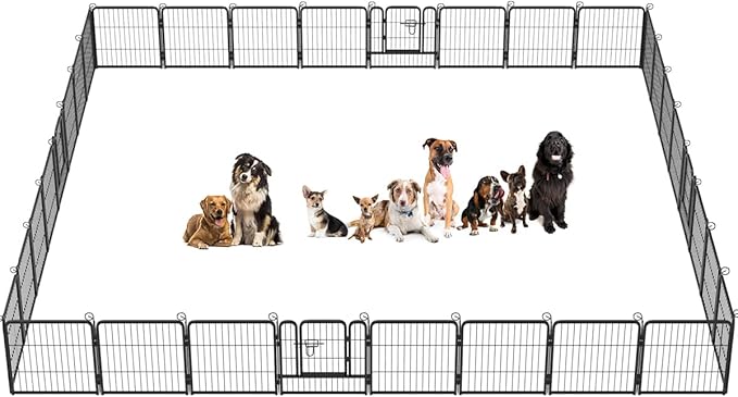 BestPet Dog Playpen Indoor 24 inch 32 Panels Metal Dog Pen Pet Dog Fence Outdoor Exercise Pen with Doors,Pet Puppy Playpen for RV Camping Yard, Black-PawvioPets