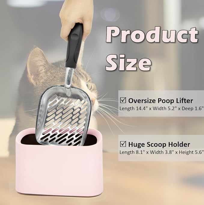Full Metal Cat Litter Scoop with Holder – Heavy Duty Litter Scooper & Speed Sifter – Aluminum Cat Poop Scooper Captures All Clumps – Washable Stand for Easy Cleaning-PawvioPets