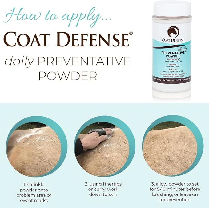 COAT DEFENSE Daily Preventative Powder for Horses - Safe & Effective Equine Skin Conditioner Sweet Itch, Skin Funk, & Rain Rot - Dry Horse Shampoo, 16 oz Formula with All Natural Ingredients-PawvioPets
