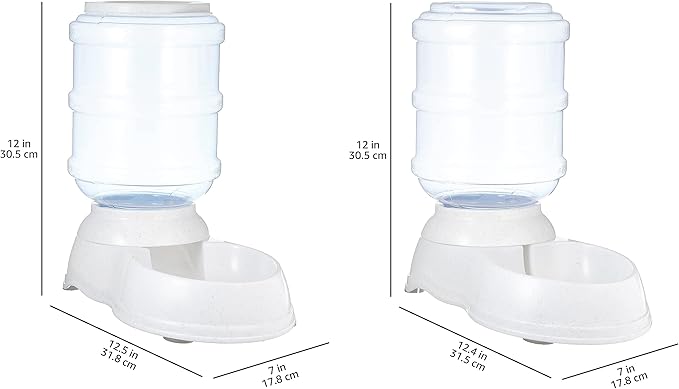 Amazon Basics Automatic Dog Cat Water Dispenser Gravity Feeder Set, Pack of 2, Small, 6-Pound Food Capacity, 1-Gallon, Gray-PawvioPets