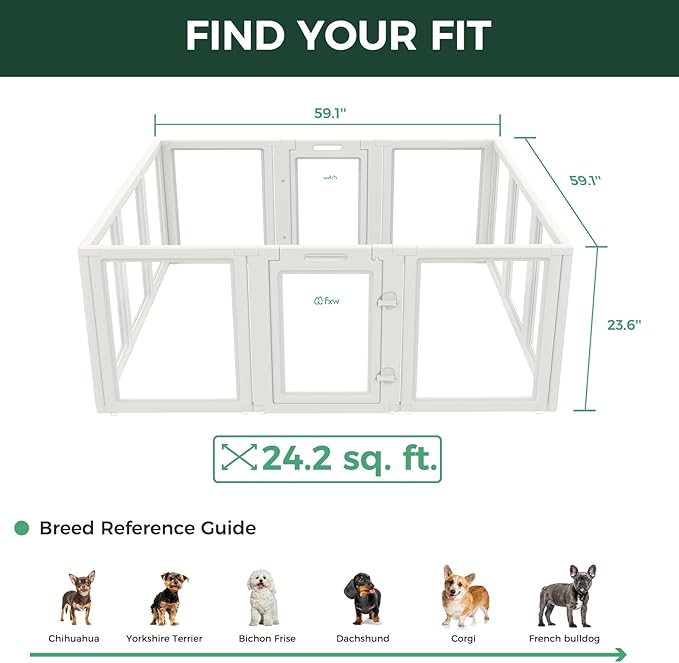 FXW AuraSpace Acrylic Indoor Unleashed Dog Playpen for Puppies and Small Dogs, 24 Inch, 12 Panels, White-PawvioPets