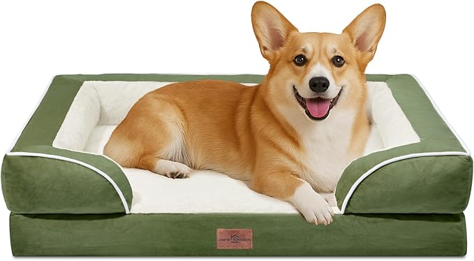 Comfort Expression Medium Dog Beds Waterproof Orthopedic Foam Dog Sofa Beds for Medium Large Dogs Comfy Pet Bed with Washable Removable Cover & Non-Slip Bottom(Medium,Light Green)-PawvioPets