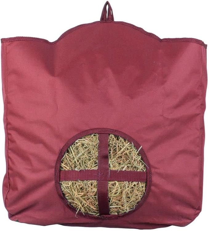 Dura-Tech Nylon Hay Bag for Horses | Color Burgundy | Enhances Digestion with Slow Consumption | Minimizes Hay Waste | Extremely Durable 600 Denier PVC Construction-PawvioPets