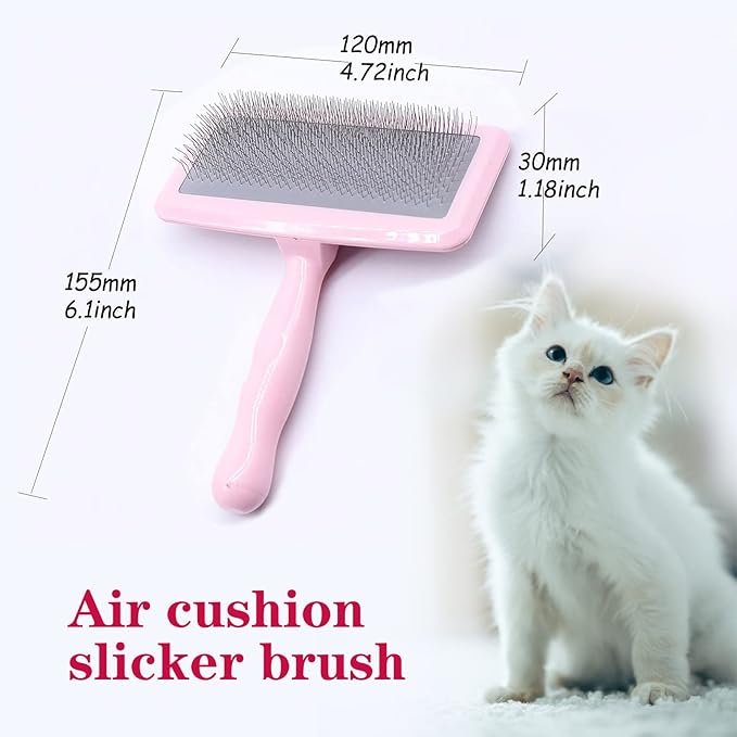 Air Cushion Slicker Brush for Dogs Cats,Soft Pin Shedding Brush for Short Haired Dog,Cat, Pet Grooming Wire Brush for Thin Curly Matted Tangled Hair,14mm(0.55"),Pink-PawvioPets