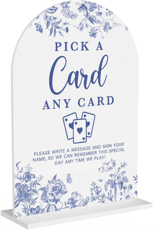 Acrylic Wedding Signs, Dusty Blue Wedding Decor, Blue Weddings Decor, Pick A Card Signs for Reception, Modern Calligraphy Arch Acrylic Table Top Sign for Weddings Parties Dinners (White)