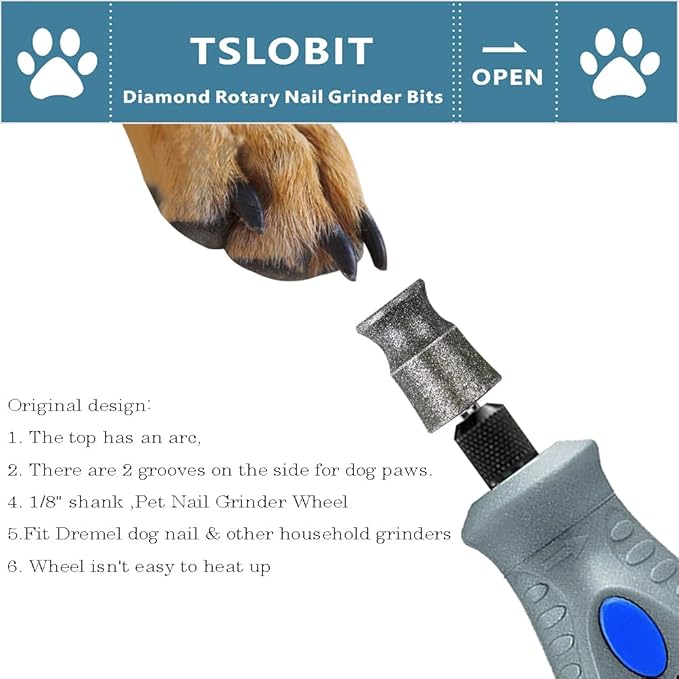 Diamond Dremel Dog Nail Grinder Attachment,1/8'' Pet Nail Grinder Wheel for Dremel Dog Nail Grinder, Diamond Rotory Bit for Dogs&Pets Nail Care（Large A）-PawvioPets