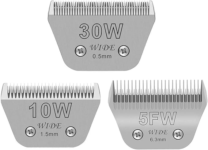 3PCS Wide Blades for Dog Grooming Blades Compatible with Andis,Oster A5,Wahl km10 Dog Clippers Stainless Steel Blades Blades for Animal Dog,Cat,Horse,Silver Size #10W+30W+5FW-PawvioPets