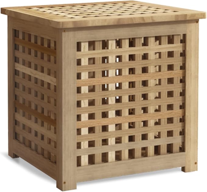 Bench with Storage, Acacia Laundry Hamper with Seat, Storage Benches with Seating for Entryway, Living Room, Bedroom, Bathroom (15.7x19.7x17.7in)-PawvioPets