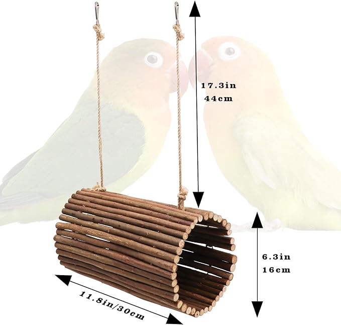 Bird Parrot Swing Toys, Hanging Bird Perch Stand, Natural Willow Wood Parrot Hammock, Bird Cage Accessories, Suitable for Little Bird Parakeets Cockatiels Lovebirds Hamster Rat (6.3" in Diameter)-PawvioPets