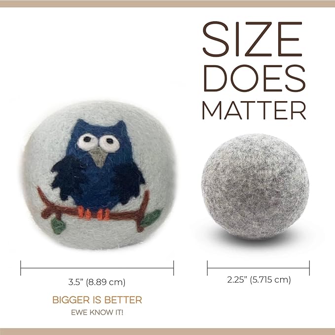 Fluff Ewes Wool Dryer Balls 6 Pack Premium New Zealand Wool Laundry Balls for Dryer, No Static Dryer Balls Laundry Reusable, XL Hedgehog Dryer Balls, Baby Dryer Balls for Dryers - Hedgehog and Homies-PawvioPets