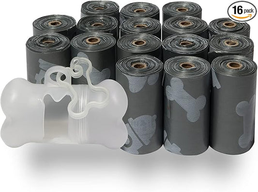 Best Pet Supplies Dog Poop Bags (240 Bags) for Waste Refuse Cleanup, Doggy Roll Replacements for Outdoor Puppy Walking and Travel, Leak Proof and Tear Resistant, Thick Plastic - Gray-PawvioPets