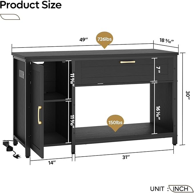 Bestier 55-75 Gallon Fish Tank Stand with Power Outlet&LED Light, 49x19 Heavy-Duty Metal Aquarium Stand with Cabinet&Drawer for Accessories Storage, Suit for Reptile/Turtle Terrarium, 726Lbs Capacity-PawvioPets