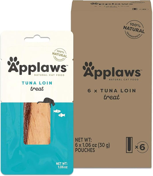 Applaws Natural Cat Treats, Grain-Free, High-Protein Whole Tuna Loins, Single-Ingredient Healthy Snack for Cats (6 x 1.06oz Loins)-PawvioPets