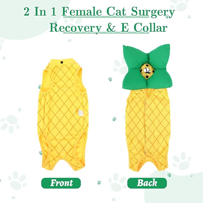 EMUST Cat Recovery Suit Female, Soft Cat Surgical Suit for Abdominal Wounds, Cute Kitten Shirt Clothes for Cats Anti Licking Full Bodysuit for Kittens 4-8lb, Yellow, M-PawvioPets