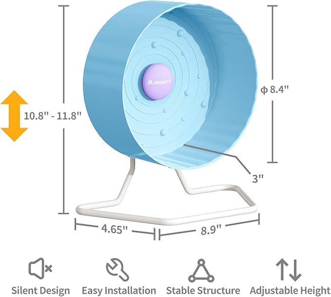 8.4" Silent Hamster Wheel, Non-Slip Track, Exercise, Release Stress, Relieve Anxiety, Adjustable Height Stand, for Syrian Dwarf Hamster, Gerbil, Mice, Other Small Medium Sized Pets, Blue-PawvioPets