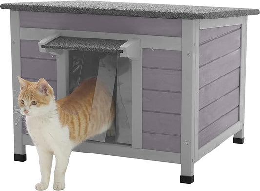 Aivituvin Cat House Waterproof Feral Kitty Shelter Outdoor Indoor Rabbit Hutch for Bunnies,Cats,Dogs and Other Small Animals,Asphalt Roof-PawvioPets