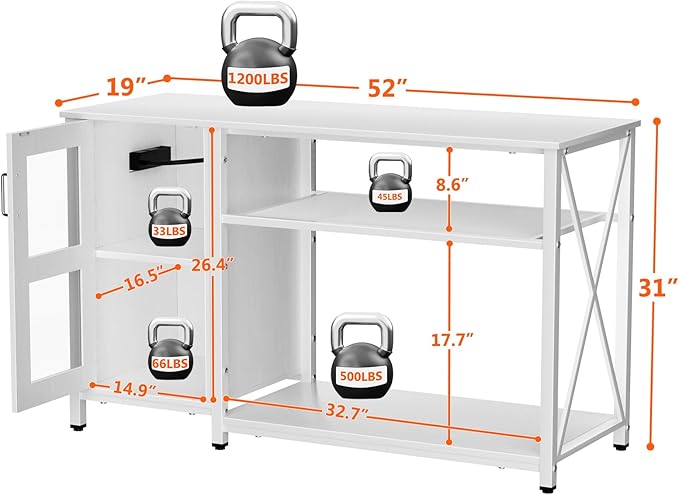 55-75 Gallon Fish Tank Stand with Cabinet, Aquarium Stand for Fish Tank Accessories Storage, Heavy Duty Metal Terrarium Stand, 52" L*19" W Tabletop, 1200LBS Capacity, White-PawvioPets
