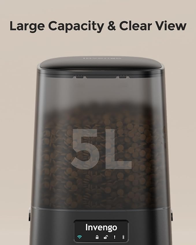 Cat Feeder Automatic - Cat Food Dispenser MeowServe S20, Auto Dog Feeder with Stainless Steel Bowl, 5L Pet Feeder with Patented Anti-Jam Port, App, Dual Lock Lid, Dual-Band WiFi & Power Supply-PawvioPets