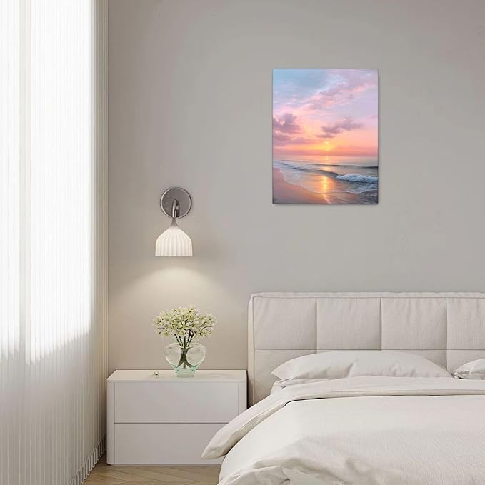Beach Sunset Wall Art Ocean Coastal Scenery Wall Decor Seascape Picture Canvas Landscape Painting Print Framed Artwork Decorations for Living Room Office Bedroom Kitchen 16"x20"-PawvioPets