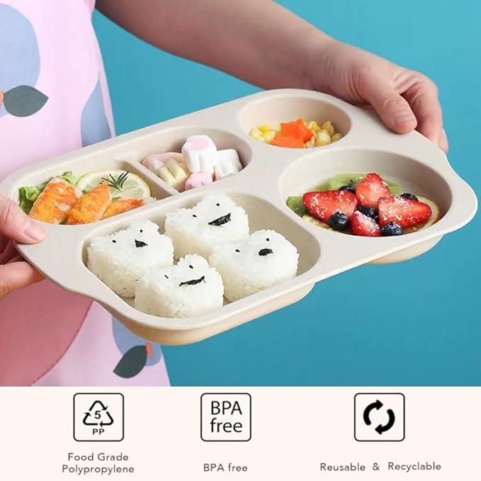 12 Inch Divided Plates4 PCS - Reusable Unbreakable Wheat Straw Plates, Dinnerware Lunch Tray Plates Tableware for Kitchen, Picky Eaters, Campers and Portion Control (Blush)-PawvioPets