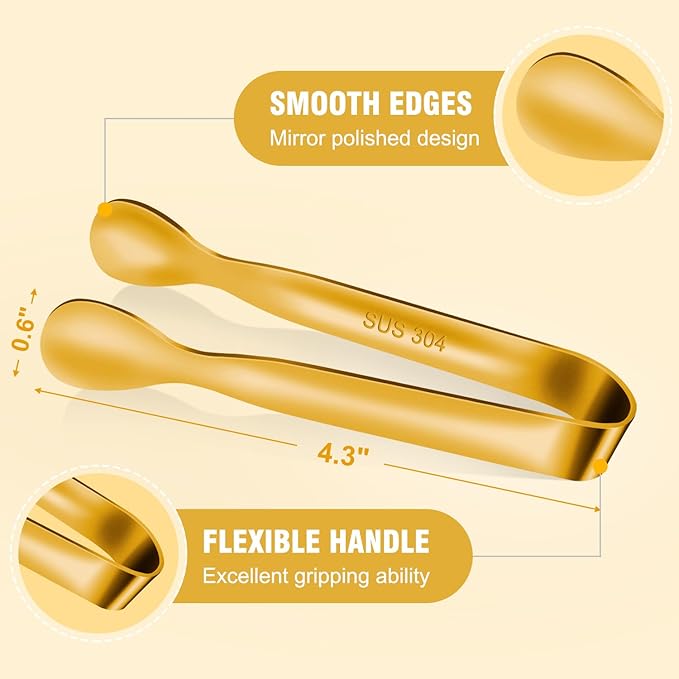 12 PCS Small Serving Tongs, 4.3" Mini Gold Tongs, Gold Kitchen Tongs for Serving Food, Coffee Bar, Tea Party, Desserts Party and Ice Bucket-PawvioPets