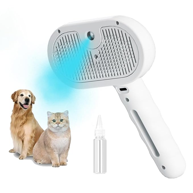 3-in-1 Steam Brush for Cats - Self Cleaning Cat Brush with Anti-Static & Shedding Control, Rechargeable Pet Grooming Tool for Long/Short Hair Cats & Dogs(White)-PawvioPets