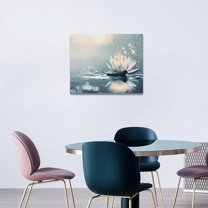 Bathroom Lotus Wall Art Floral Pictures Zen Meditation Wall Decor Yoga Spa Spiritual Canvas Print Painting Artwork for Bathroom Restroom Living Room Bedroom 16"x20"-PawvioPets