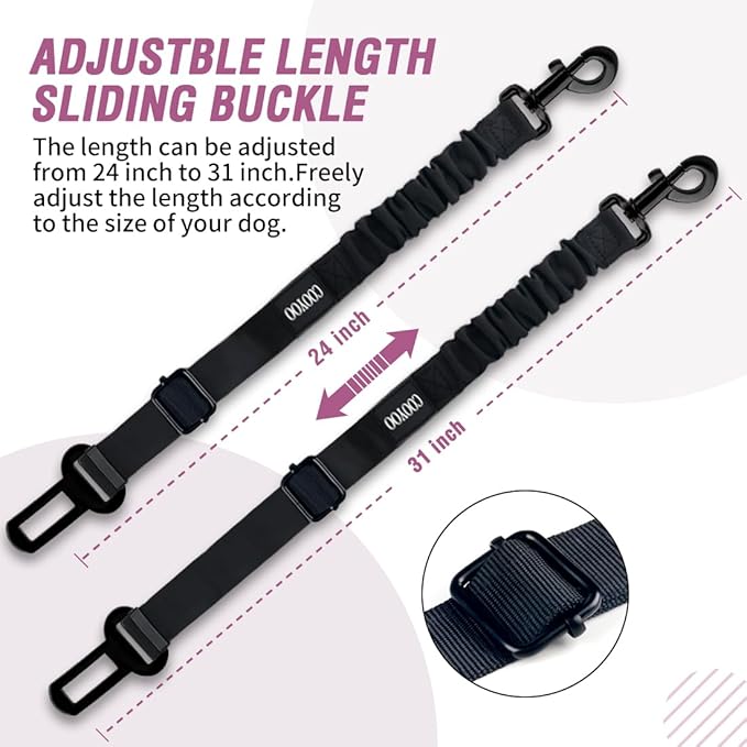 COOYOO Dog Seat Belt,3 Piece Set Retractable Dog Car Adjustable Seatbelts for Vehicle Nylon Pet Safety Heavy Duty & Elastic & Durable Car Harness for Dogs-PawvioPets