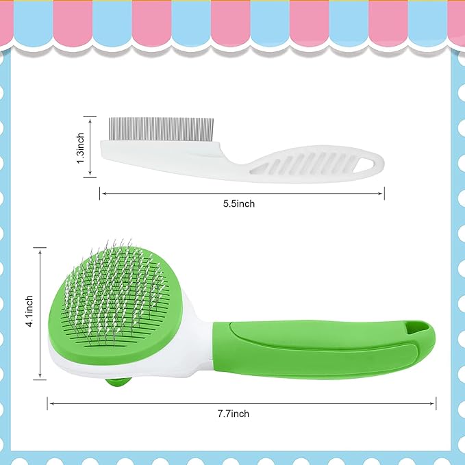 Cat Brushes for Indoor Cats, Dog Brush for Shedding with Metal Cat Comb, Self Cleaning Pet Hair Brush with Release Button for Grooming Kitten(Green)-PawvioPets