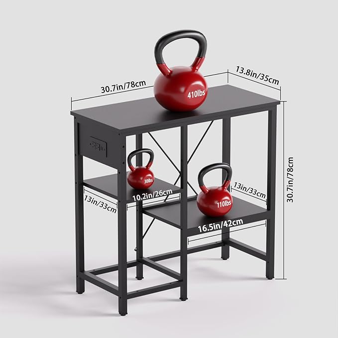 20-29 Gallon Fish Tank Stand with Power Outlet & LED Light, Metal Aquarium Stand with 3 Tier Adjustable Storage Shelves, Tank Stand for Reptile Tank, Turtle Tank, 30.7" L*13.8" W, Black-PawvioPets