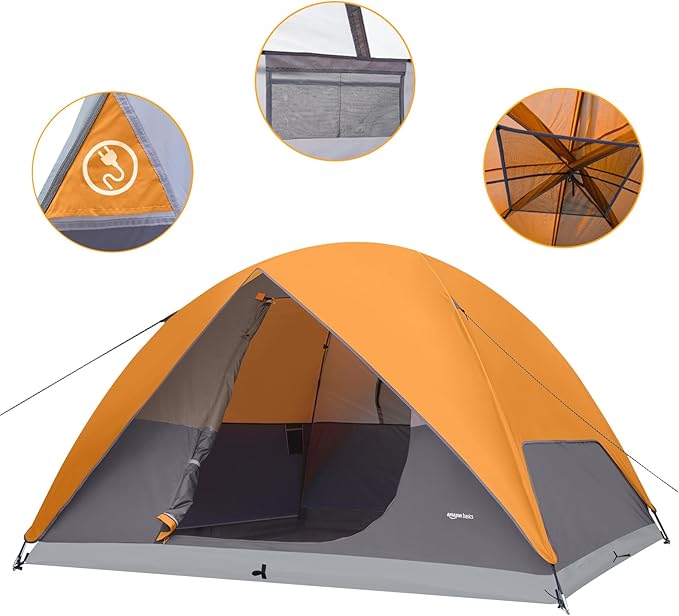 Amazon Basics Camping Tent, 3-Season Dome Design with Rainfly-PawvioPets