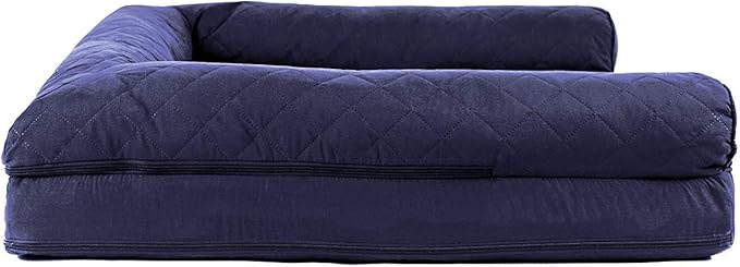 Furhaven Cooling Gel Dog Bed for Large Dogs w/ Removable Bolsters & Washable Cover, For Dogs Up to 95 lbs - Quilted Sofa - Navy (Blue), Jumbo/XL-PawvioPets