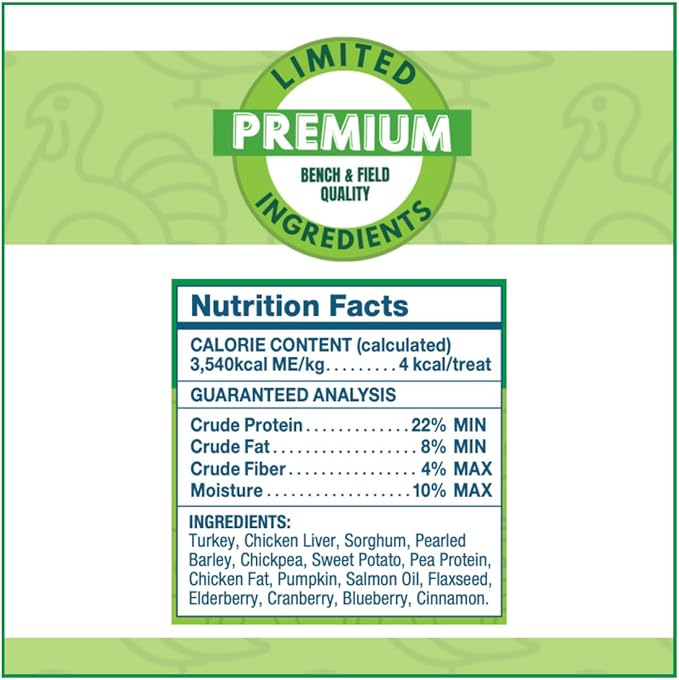 Bench & Field Holistic Natural Turkey & Triple Berry Dog Treats | Crunchy Bone-Shaped Bites | Antioxidant Blend, 10-Ounce Bottle-PawvioPets
