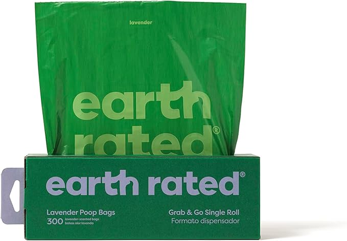 Earth Rated Dog Poop Bags, Thick Grab and Go Single Roll, Ideal for Backyard Pickups, Lavender Scented, 300 Count-PawvioPets