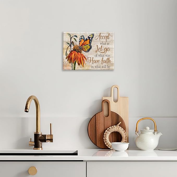 Farmhouse Butterfly Bathroom Pictures Wall Art, Rustic Floral Country Bathroom Wall Decor, Daisy Inspirational Framed Painting Canvas Artwork for Bedroom Living Room Decorations 20"L x 16"W-PawvioPets