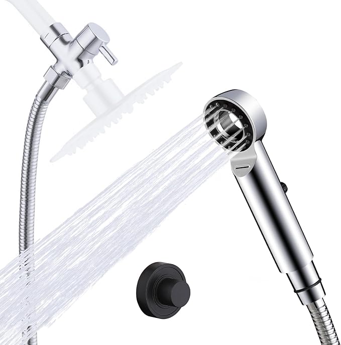 Dog Shower Attachment, 3 Mode Handheld Sprayer with ON/OFF Switch, G1/2" Metal Diverter, 100 Inches Stainless Steel Hose, No Drill Holder, for Pet and Dog Washing in Bathroom-PawvioPets