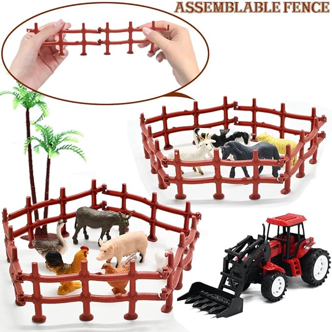 Farm Animals Figures Playset, 40 Pcs Farm Toy Tractor with Plastic Farm Animals Figurines, Farmer and Fence Farm Playset, Farm Figures Farmer Truck Toy with Trailer for Kids Boys Girls Toddlers 3+-PawvioPets