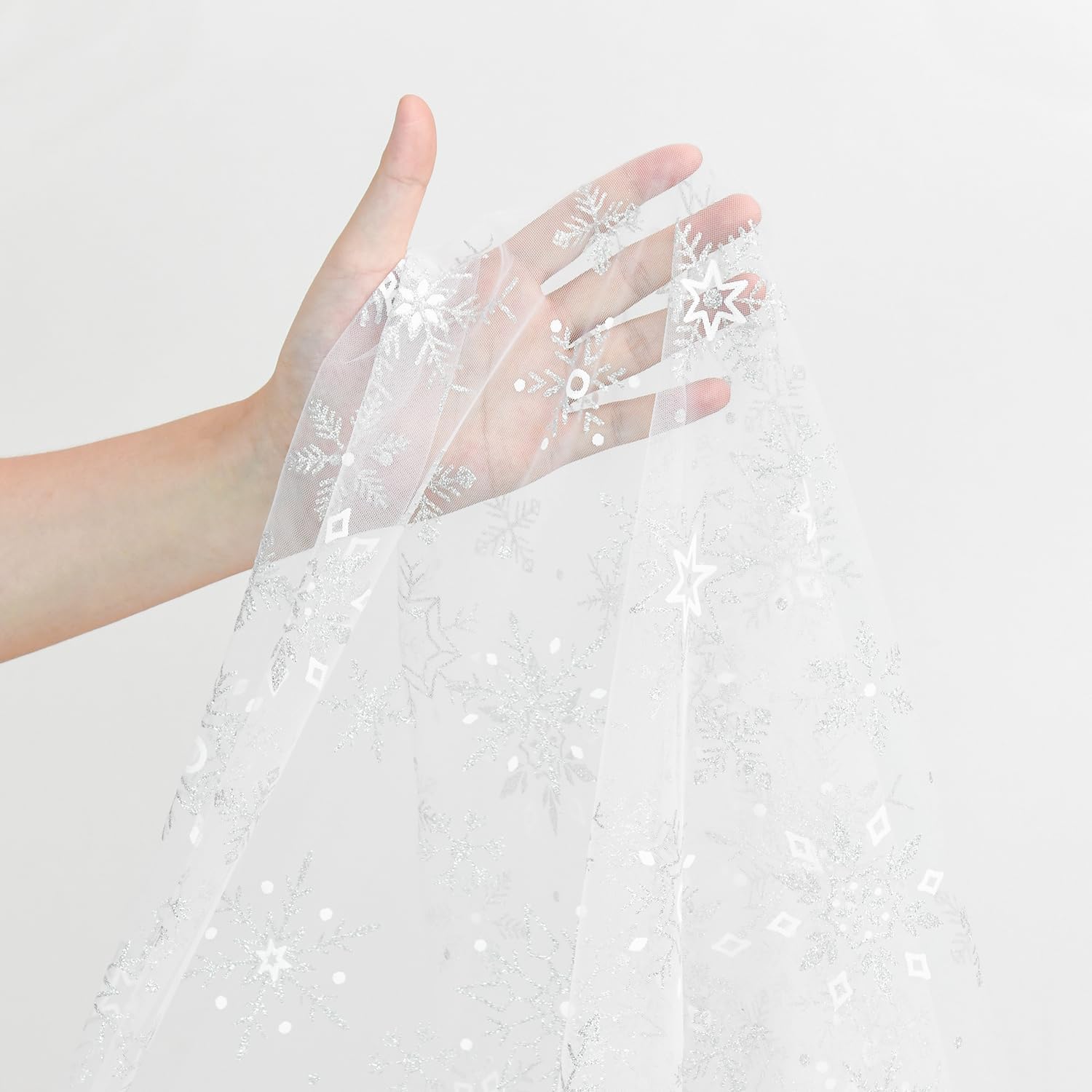 Artoid Mode Silver Snowflakes Christmas Gauze Table Runner 120 Inch 10FT, Seasonal Sheer Winter Kitchen Dining Holiday Wedding Table Decor for Home Party