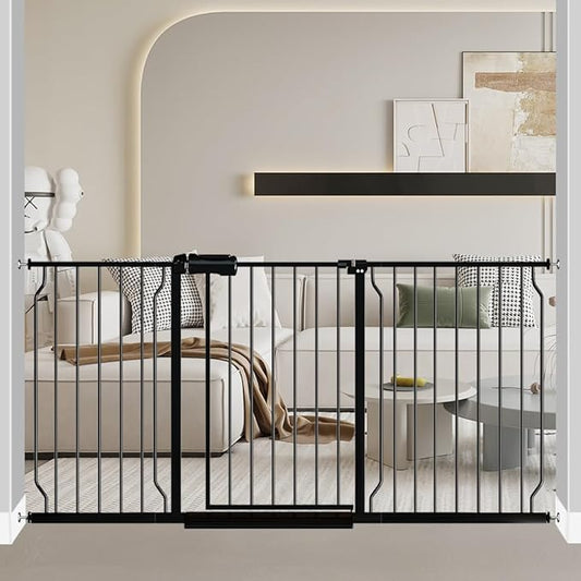 Fairy Baby Extra Wide Baby Gate Black 62-67 Inch Wide, Walk Through Pressure Mounted No Drill, Long and Large Tension Gate for Pet and Kids-PawvioPets